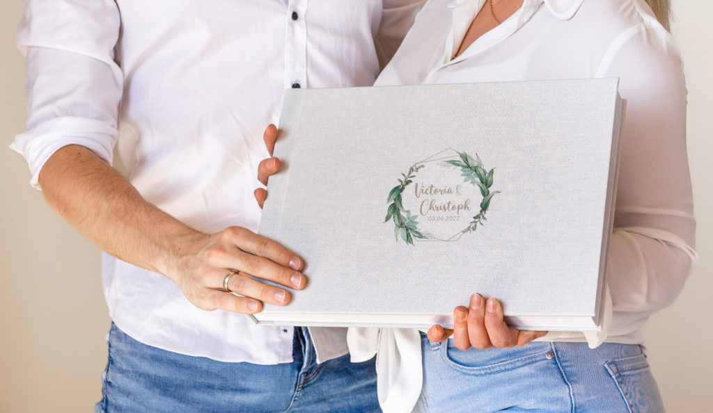 Wedding Photo Album Cover UV Printed With Complimentary Shades of Green & Brown