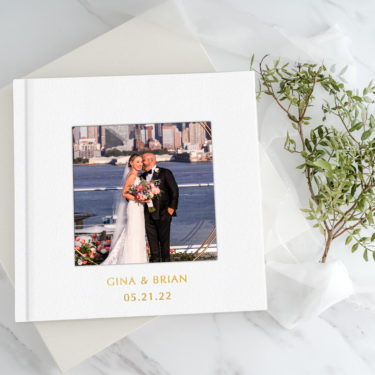 Classic White Leather Wedding Album with a Cameo Window