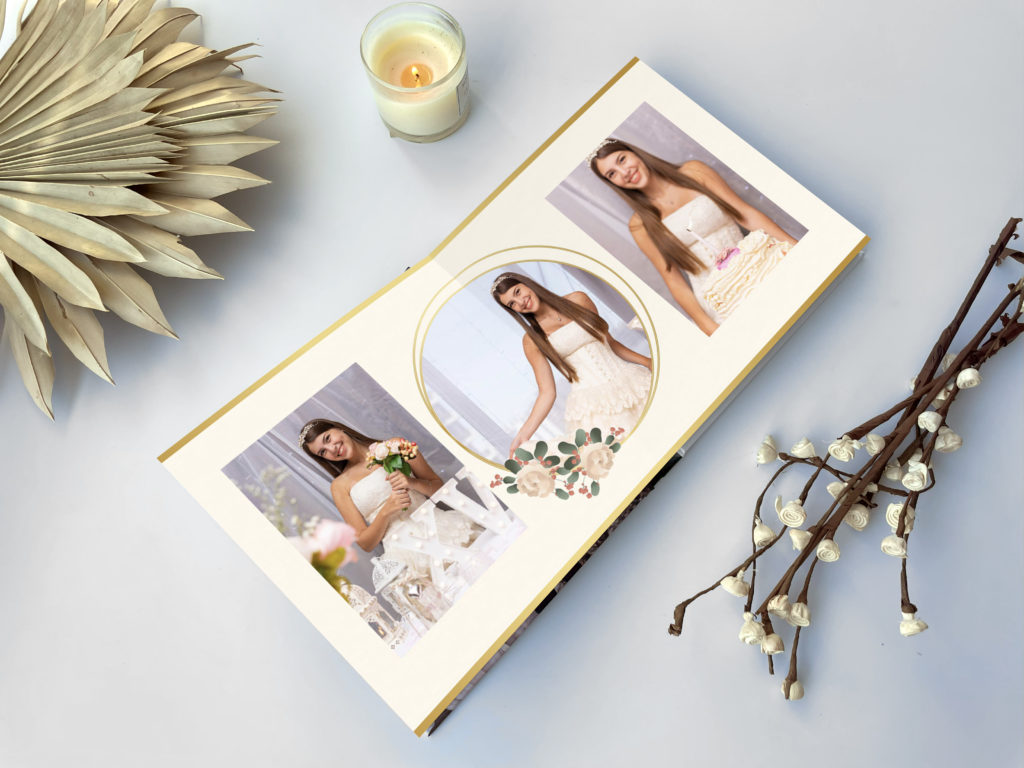 Layflat Quinceañera Photo Book Featuring PikPerfect's Floral Greens Template